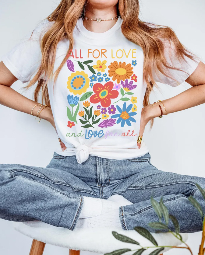 All For Love And Love For All Floral pride T-shirt 1 All For Love And Love For All Floral pride T-shirt